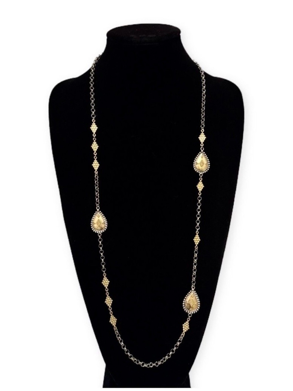 Chico's Long Two-Tone Teardrop Station Necklace - Gold and Silver